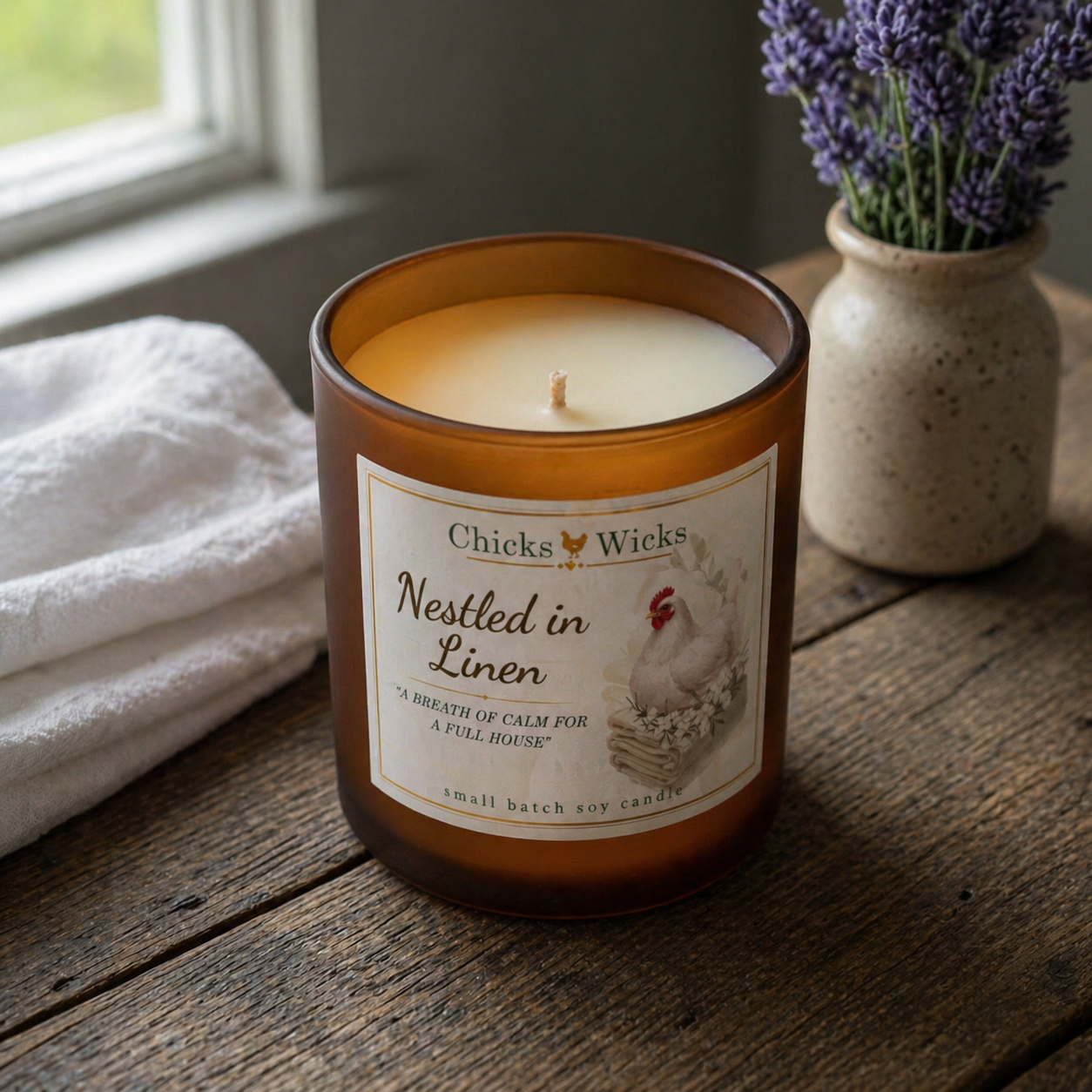 Signature Clean Linen Soy Candle | Nestled in Linen | Hand-poured