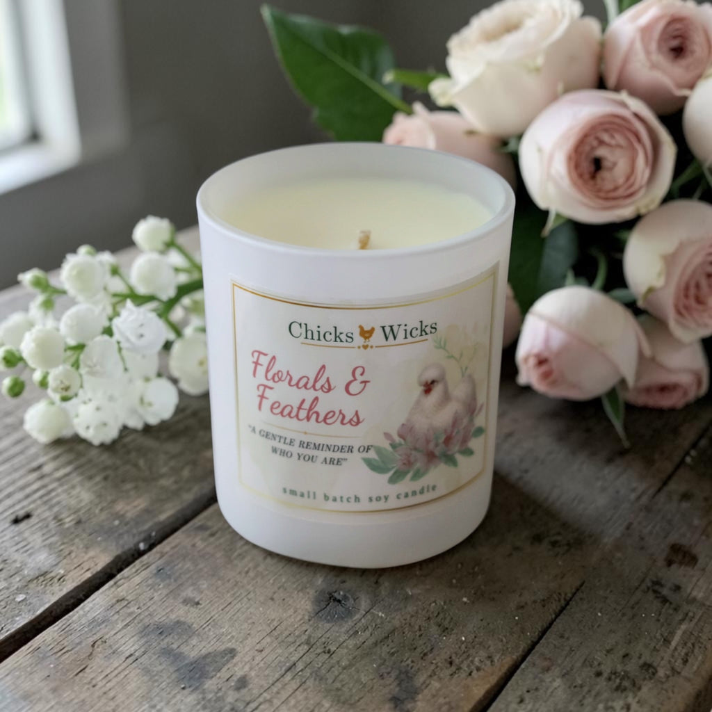 Signature Floral Soy Candle | Florals & Feathers | Hand-poured