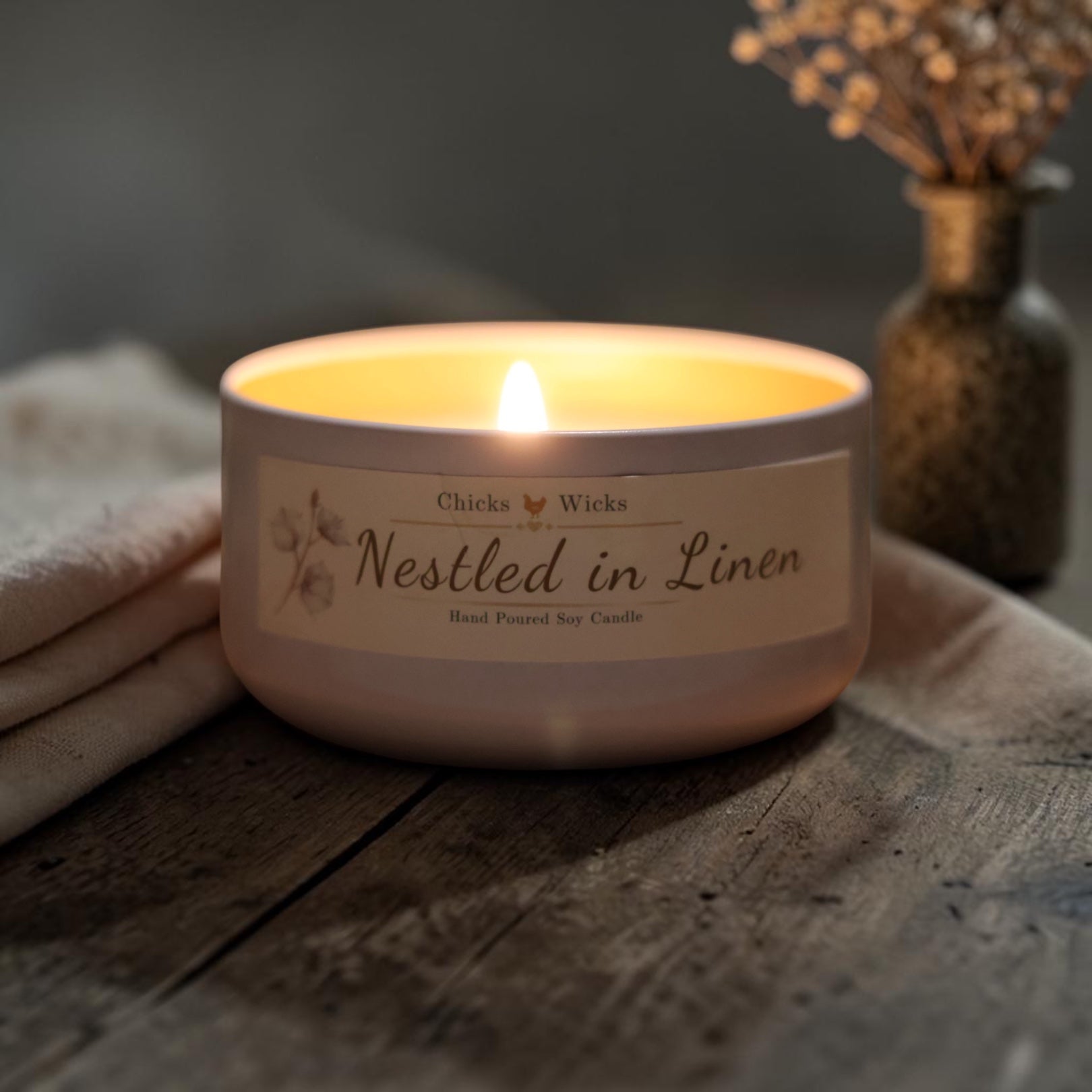 Signature Linen Soy Candle | Nestled in Linen | 4.6oz